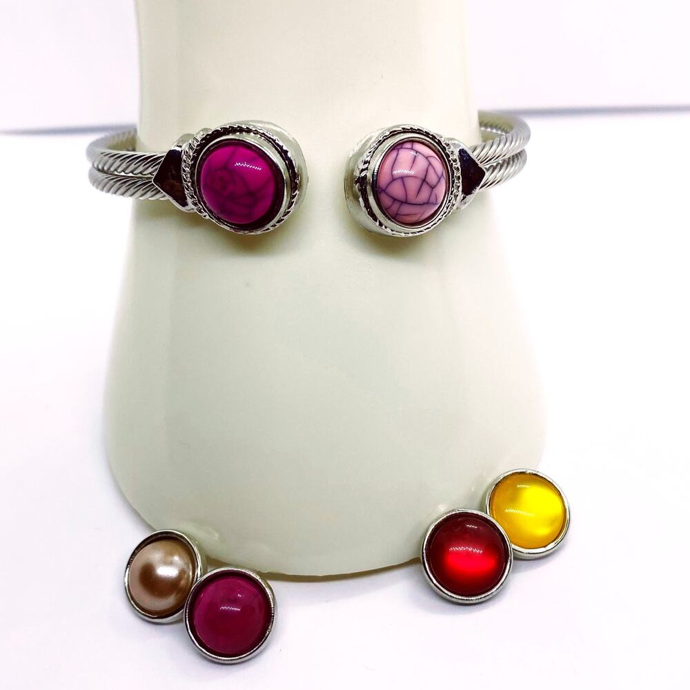 Snap-Button Charm Silver-Tone Bangle Bracelet - image 1